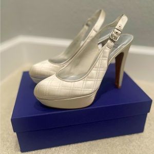 STUART WEITZMAN Ivory Satin Slingback Heels, size 7.5